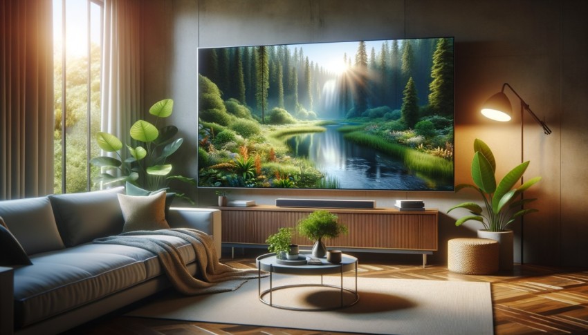 Living room furnishings such as TV stands and lamps add comfort and create a warm atmosphere to the space.