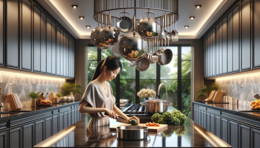 The soft lighting and quiet backdrop add depth to the model, making this image look charming and mysterious.